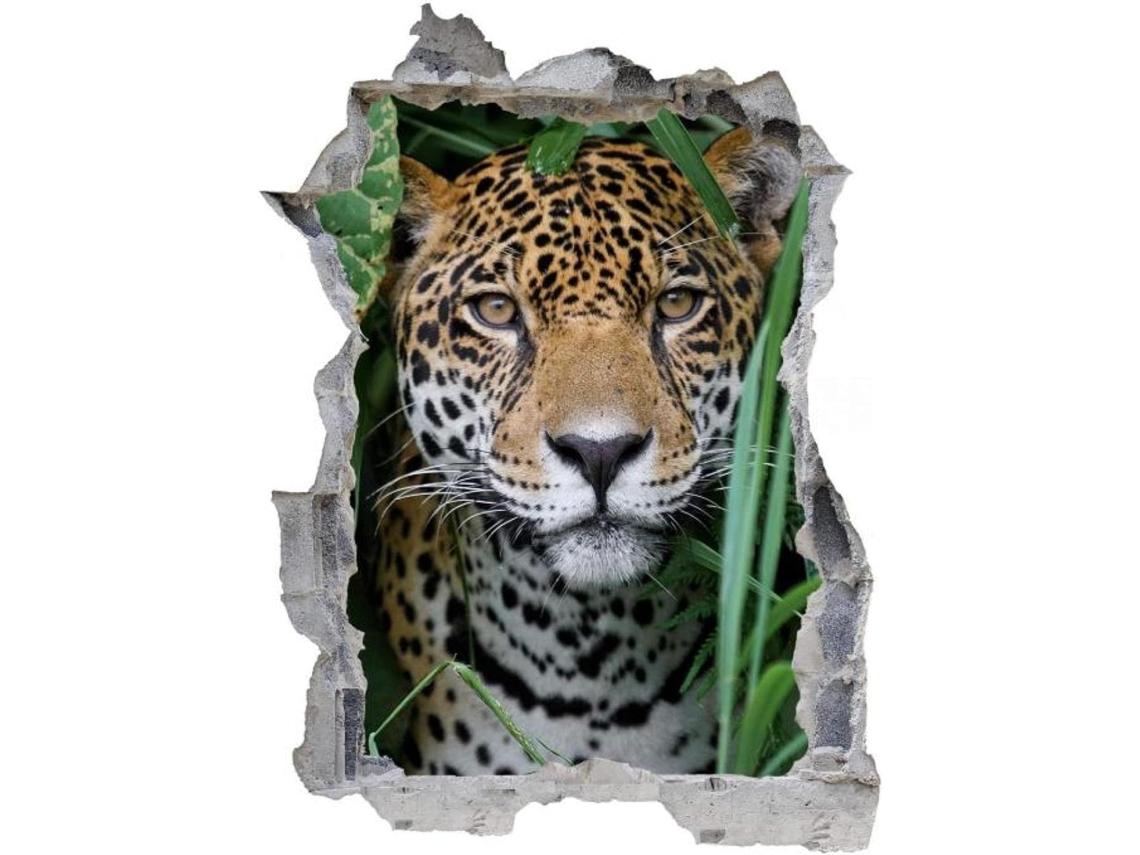 Adesivos de parede Gougeltd, efeito 3D com decalques de parede de tijolos, estampa de leopardo, decoração de parede para quarto infantil, 80x120cm