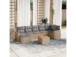 Vidaxl 8 Pcs Conjunto De Sofás P/ Jardim Com Almofadões Vime Pe Bege