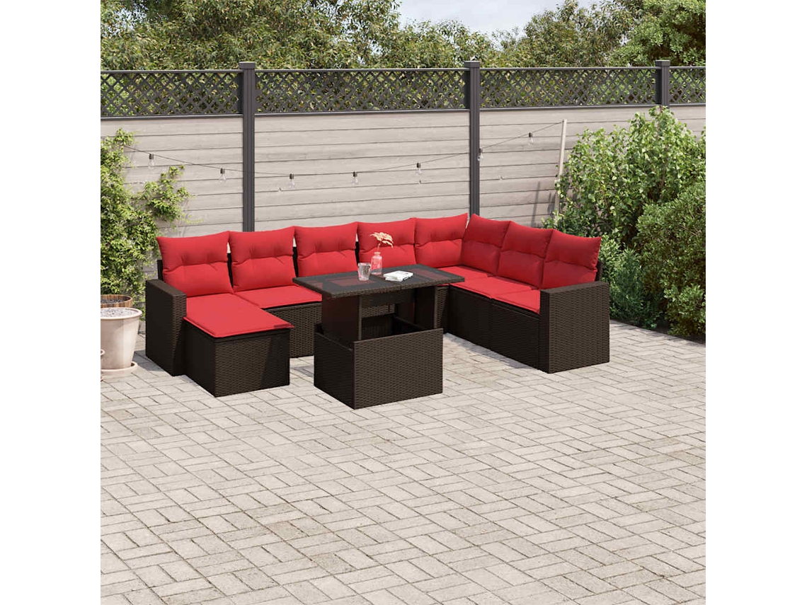Vidaxl Conjunto De Sofá De Jardim Com 9 Peças E Almofadas Em Rattan Sintético Marrom