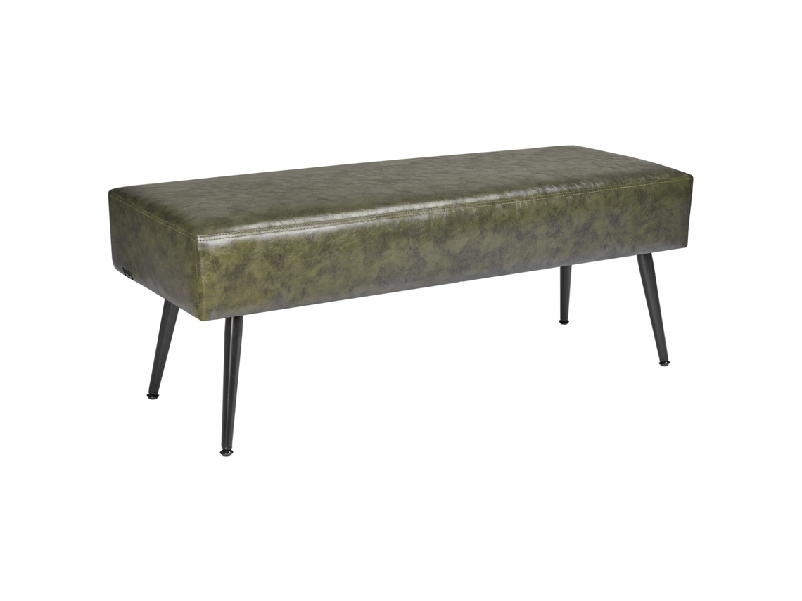 Banco de couro 400 x 1100 x 430 mm com pernas de metal e costura, veludo verde