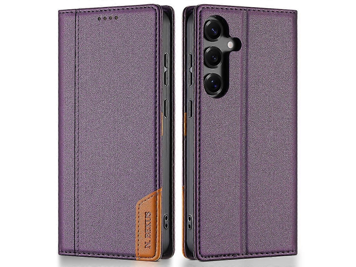 Capa Tkdaddy N.bekus P3 Para Samsung Galaxy S25 Fe Com Bloqueio Rfid E Suporte Tipo Carteira Em Couro Pu, Capa Flip Roxa