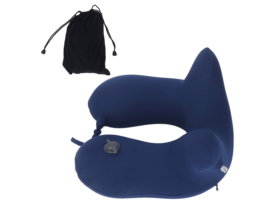 Travesseiro de Pescoço Inflável U Azul Escuro Portátil