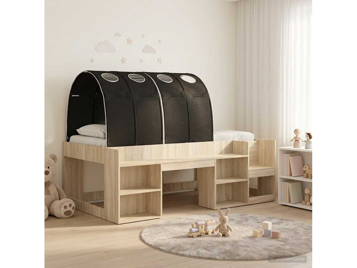Vidaxl Cama Com Túnel Com Prateleira 3 Unid. Carvalho Sonoma E Preto