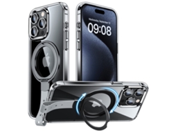 Capa Em Tpu Magnético Com Suporte Para Apple Iphone 16 Pro Max - Corda Transparente Preto/cinza