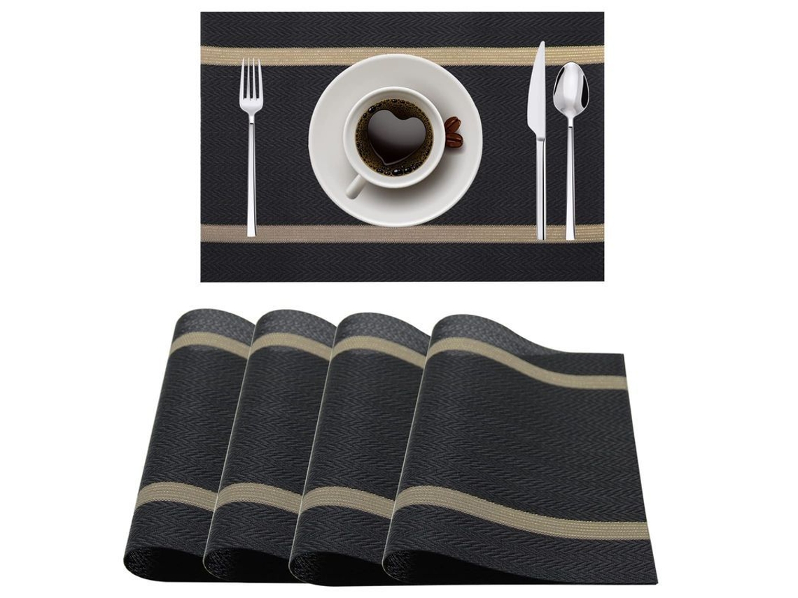 2026 conjunto de 4 Manteles de Mesa Tejidos de Plástico Resistente Ao Calor, Antideslizante e Lavável (preto)