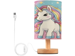Luminária De Mesa Em Formato Cavalo Skyshu Pequena Led Usb Com Base Madeira Antiderrapante E Cúpula Que Não Agride Os