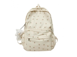 2026-mochila Escolar Com Estampa De Flores Mochila Portátil De Lona Leve Para Viagens E Compras Branco Cremoso