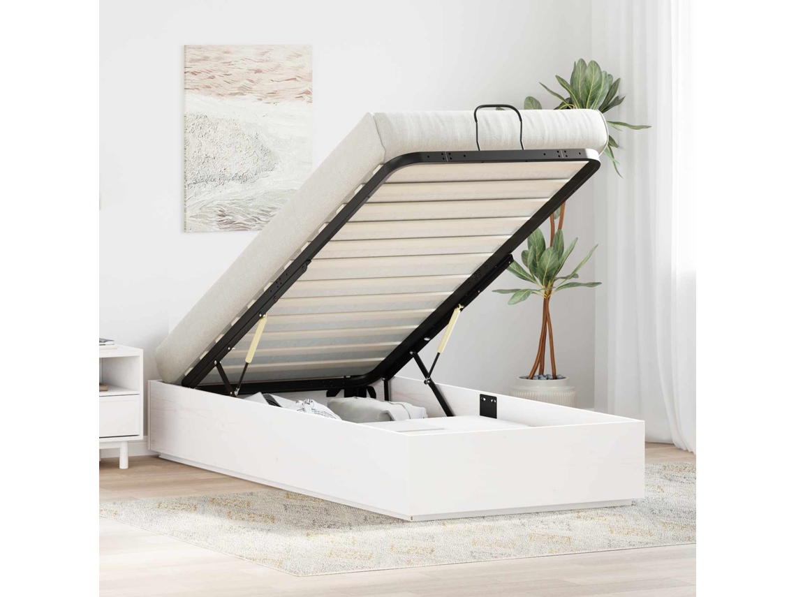 Vidaxl Estrutura De Cama Ottoman Com Armazenamento Branco 90 X 200 Cm