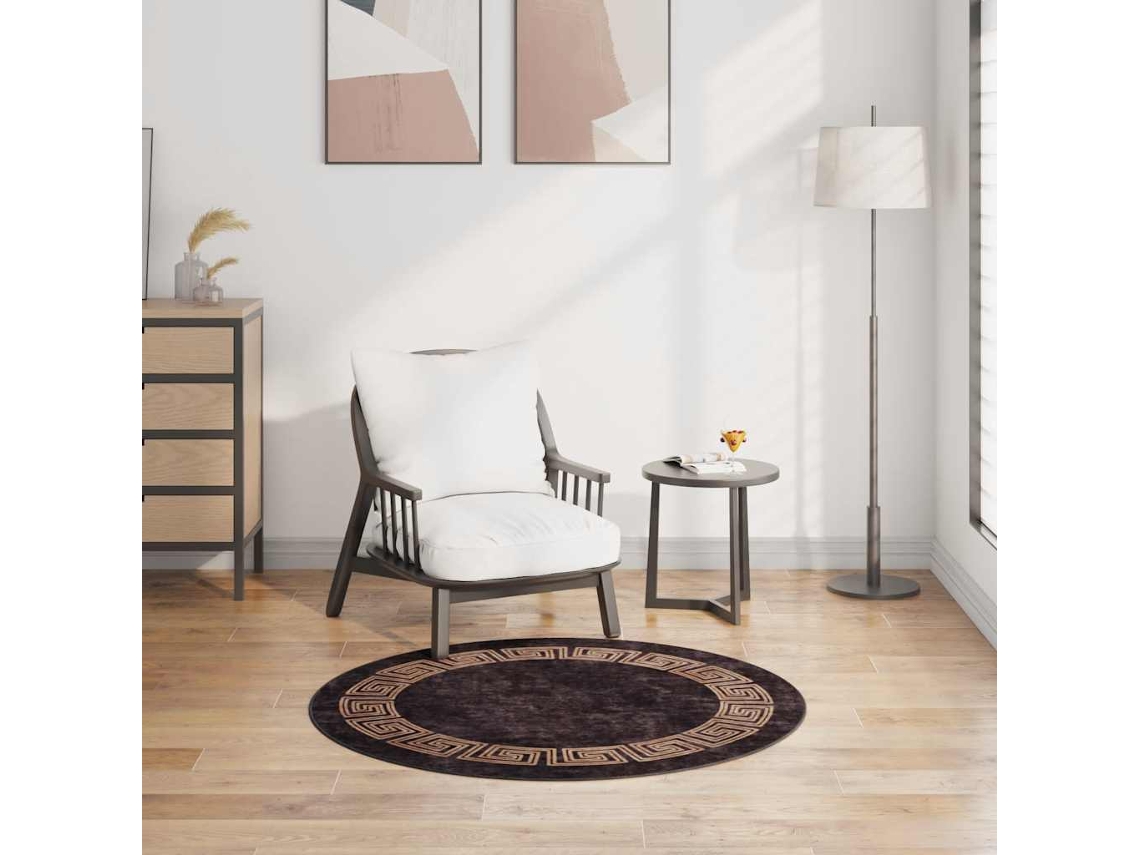 Vidaxl Tapete Lavável Φ120 Cm Preto E Dourado