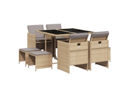 Conjunto de 9 Jantar para Jardim com Almofadões Vime Pe Bege Misturado MAISON EXCLUSIVE