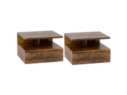 Conjunto De 2 Mesas De Cabeceira Flutuantes Com Gaveta E Prateleira Aberta Para Sala De Estar, 35x32x22,5 Cm Castanho Rústico