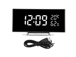 Reloj Digital Curvo Led Espejo Con Luz Blanca Y Display Temperatura Humedad