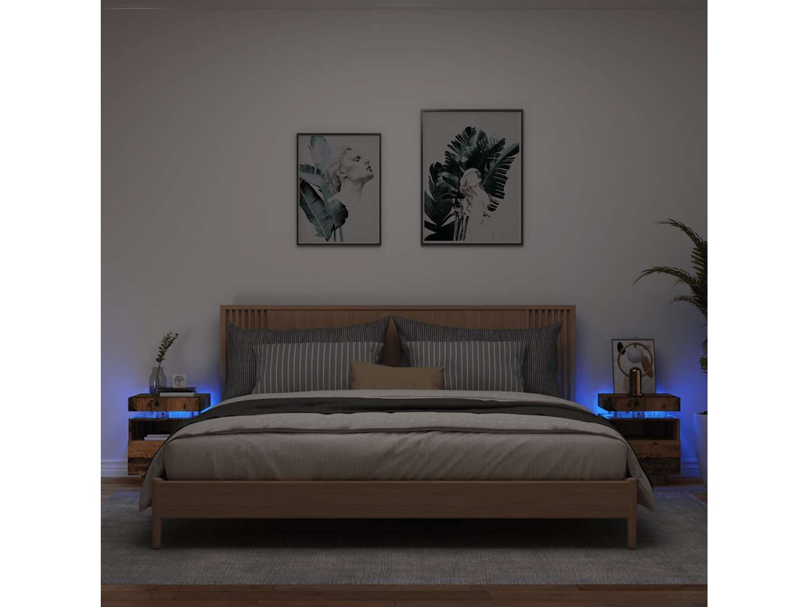 Vidaxl Mesas De Cabeceira C/ Luzes Led 2pcs 40x39x48,5cm Madeira Velha