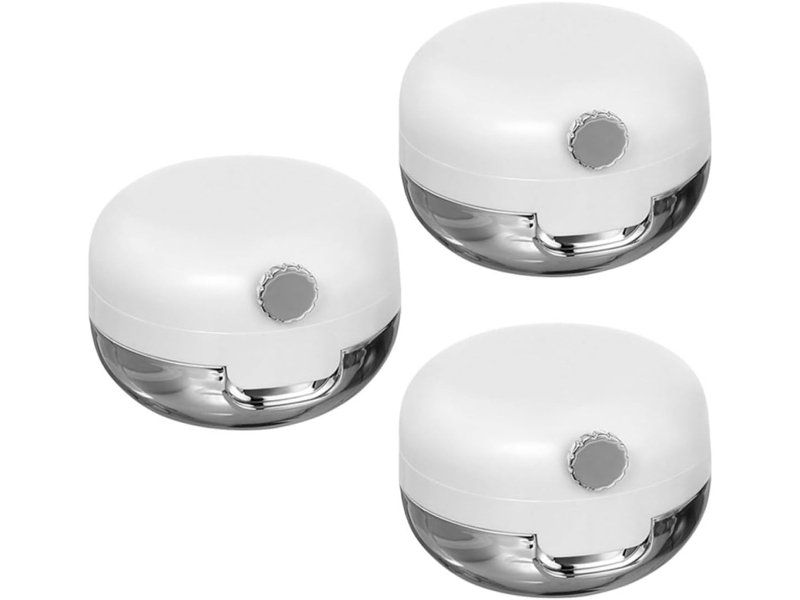 Conjunto de 3 Pequenos Recipientes de Plástico Branco Para Cosméticos Labiais, Portáteis.