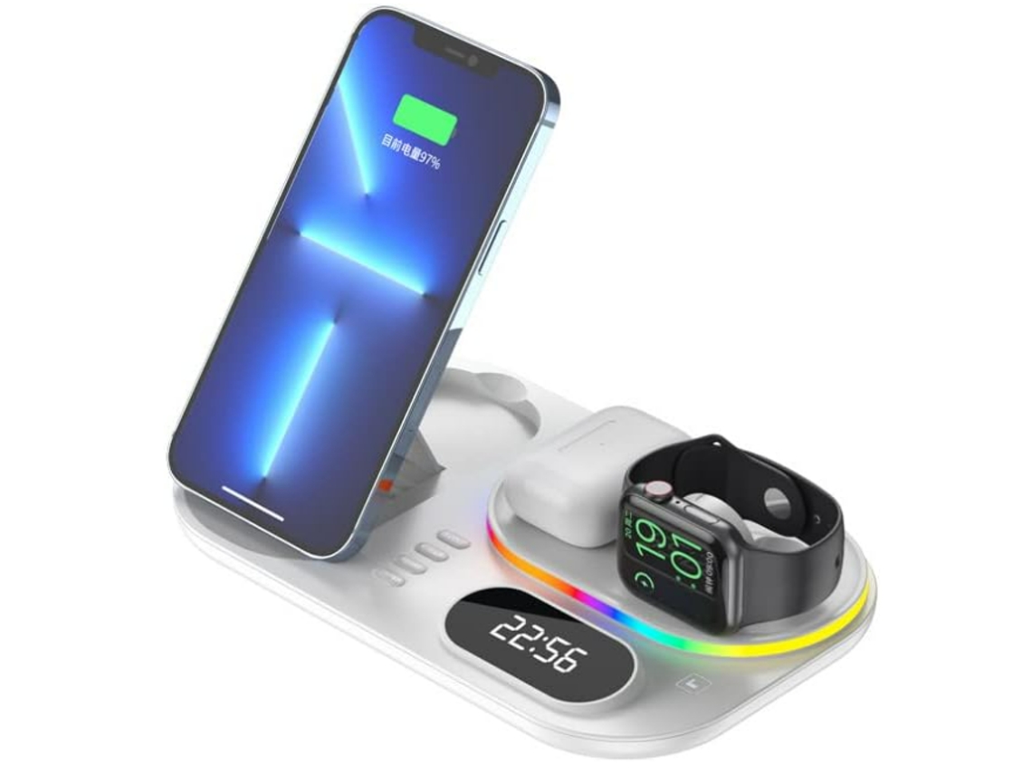 Estação De Carregamento Relógio Led Sem Para Apple, Samsung Yizhood Branco
