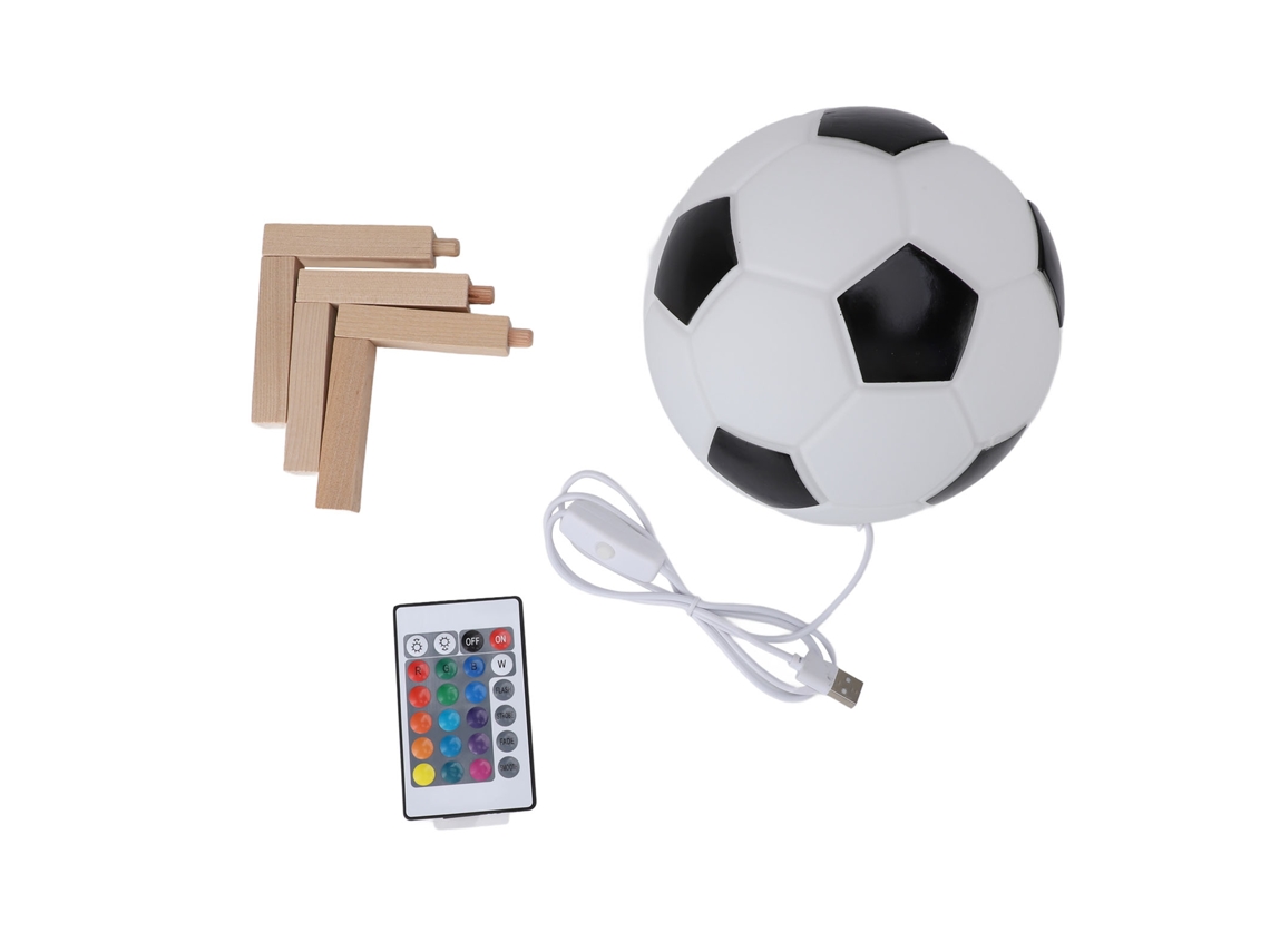 2026 lâmpada de Noite Futebol com Controle Remoto Rgb 16 Cores Mudáveis Usb Bola de Vidro Base de Madeira para Crianças Decoração Esportiva