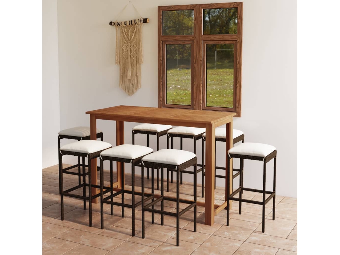 Pcs Conjunto De Bar P/ Jardim Com Almofadões Castanho Dkd Home Decor
