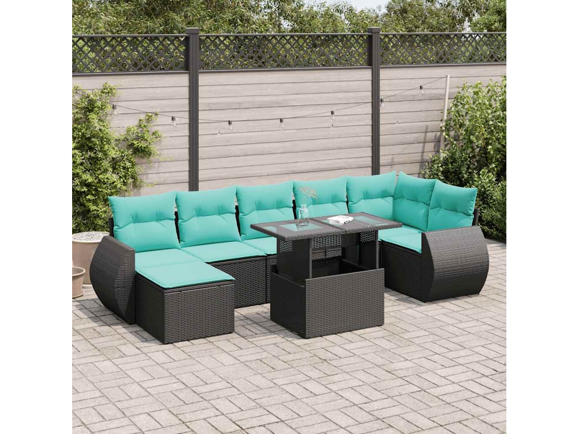 Vidaxl 8 Pcs Conjunto Sofás Jardim Com Almofadões Vime Pe/acácia Preto