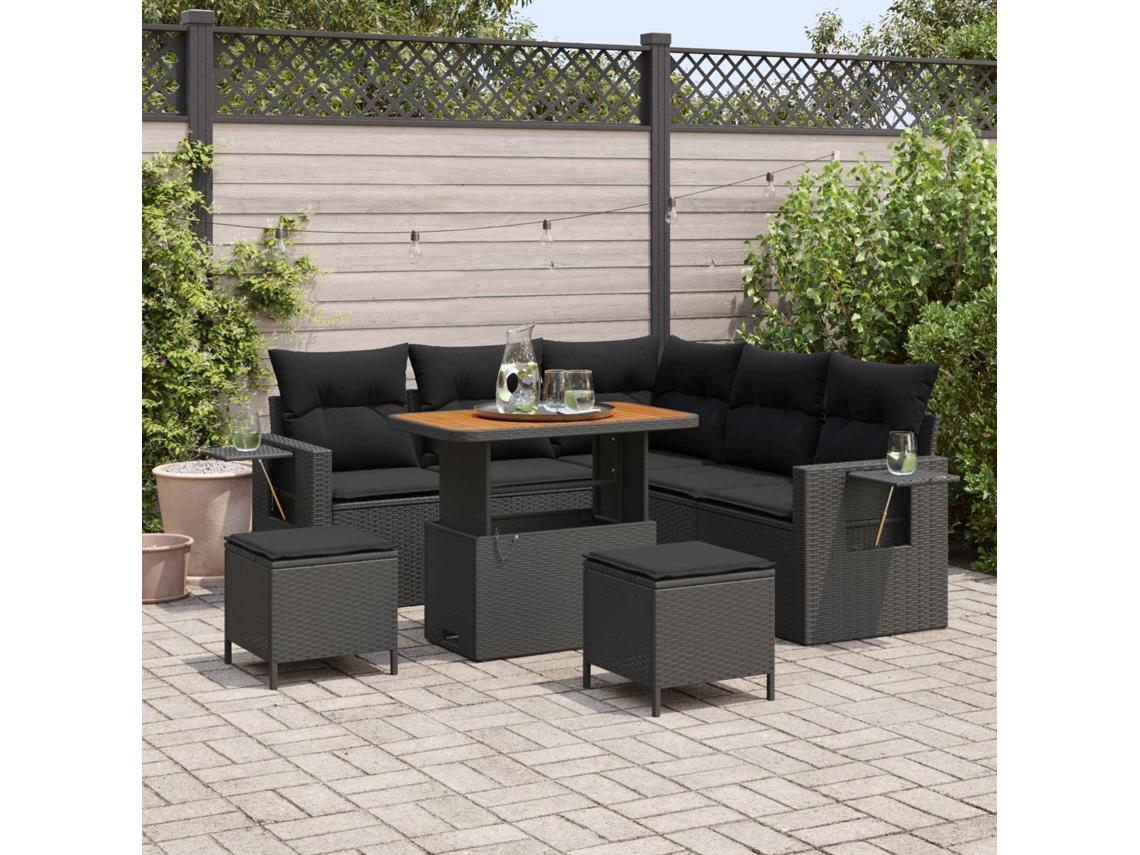 Vidaxl Conjunto De Sofá De Jardim 9 Unid. 6-número De Lugares Preto
