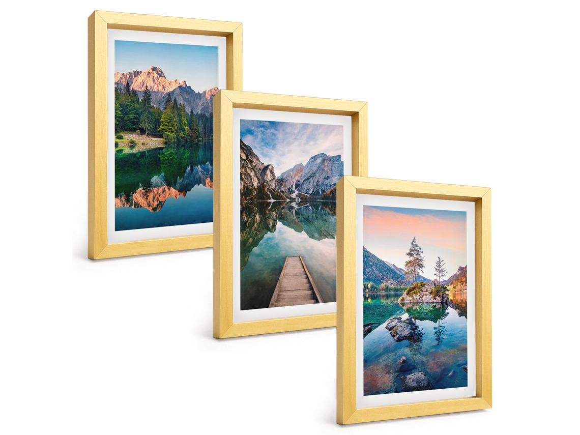 Pinturas Murais Modernaslagos De Montanha, Floresta, Reflexo Moldura Dourada Fotos Para O Corredor Espelharte (3 Peças 20x30 Cm)