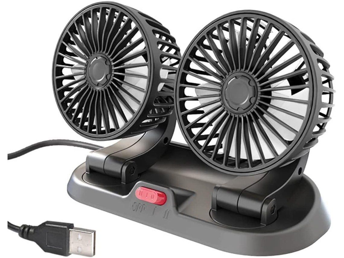 Ventilador Elétrico De Carro Com Duas Cabeças, Velocidade Ajustável, Giratório, Portátil, Com Alimentação Por Isqueiro