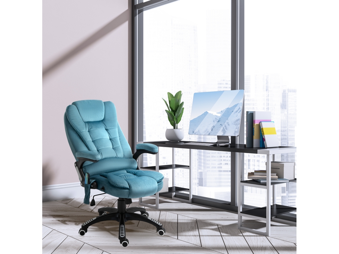 Cadeira De Escritório 6 Pontos Massagem Com Inclinação E Aquecimento, Altura Ajustável 68x72x110-120cm, Azul