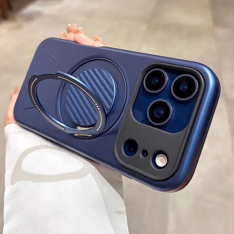 Capa Magnética Fosca Para Iphone 16 Pro Max (azul Escuro), Em Silicone Macio, Com Suporte Magnético.