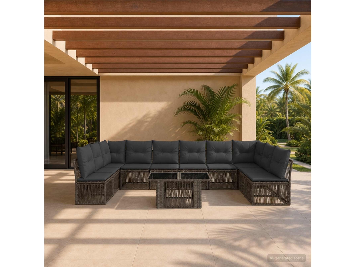 Vidaxl Conjunto De Sofá De Jardim 11 Unid. Cinzento Vime Pe