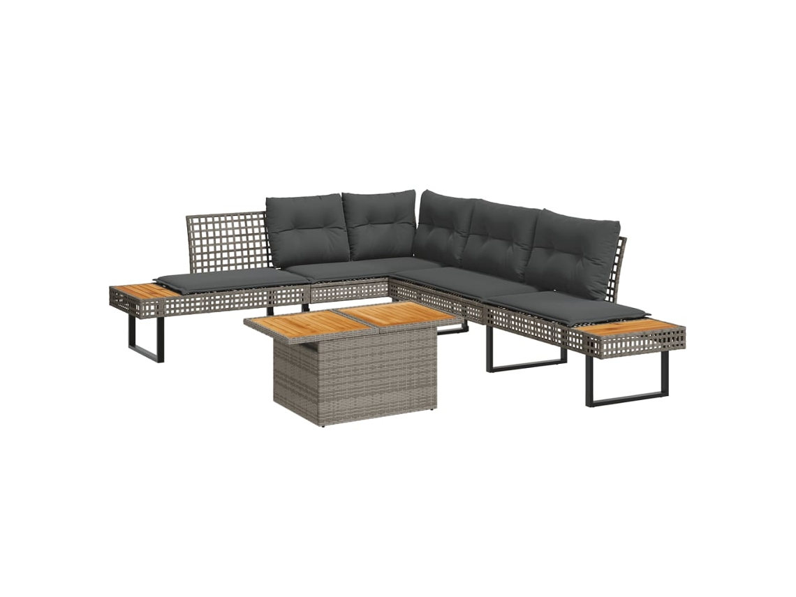 Vidaxl 2 Pcs Conj. Sofás De Jardim C/ Almofadões Vime Pe/acácia Cinza