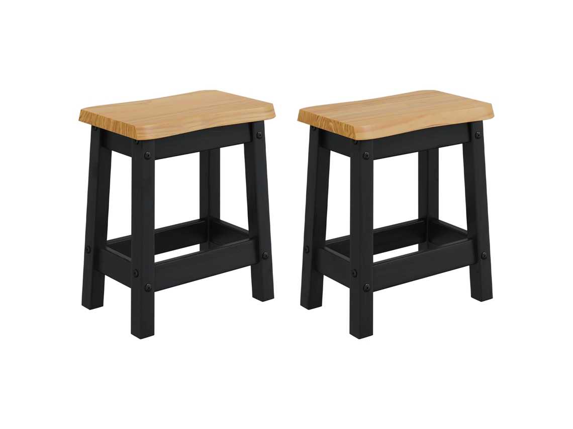 Conjunto 2 Banco De Bar Vidaxl Preto Madeira De Pinho Maciça (40 X 29 X 45,5 Cm)