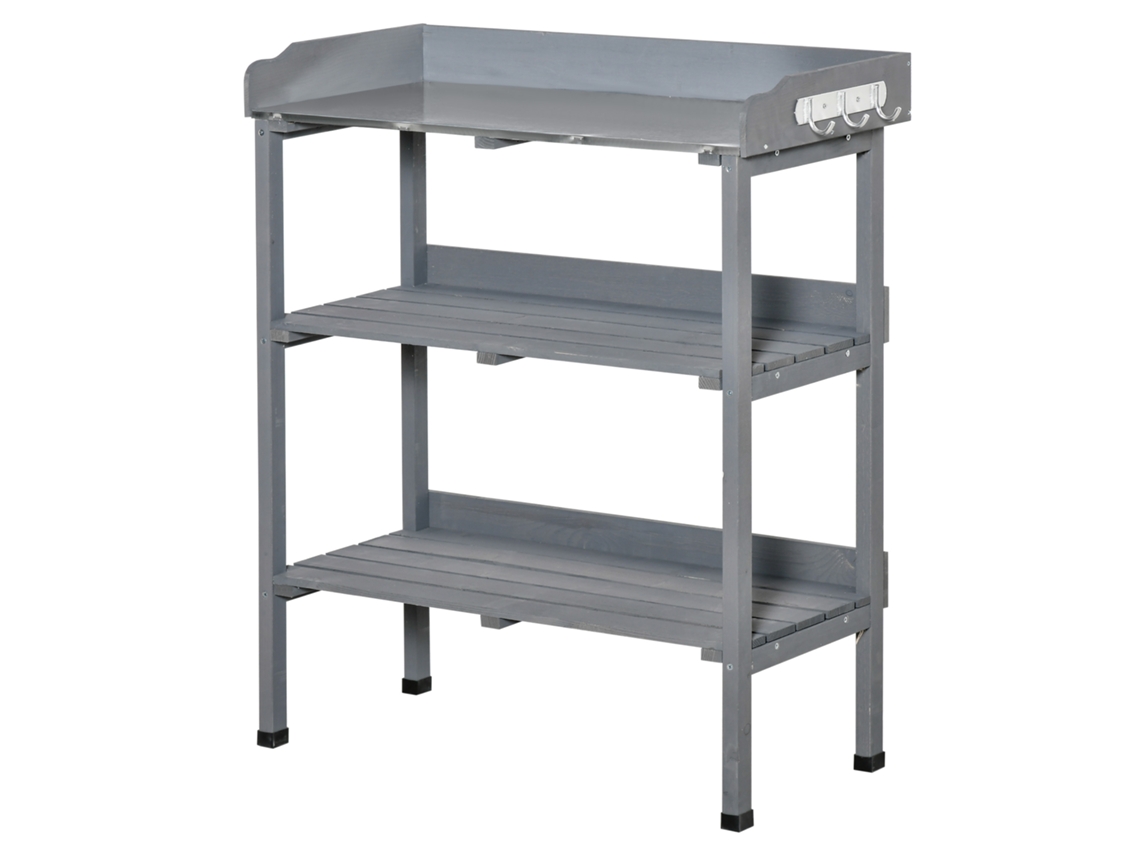 Mesa de plantio com superfície metálica, madeira cinza, 76x37x89cm BTFORUS