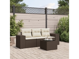 Vidaxl 4 Pcs Conjunto Sofás De Jardim C/ Almofadões Vime Pe Castanho