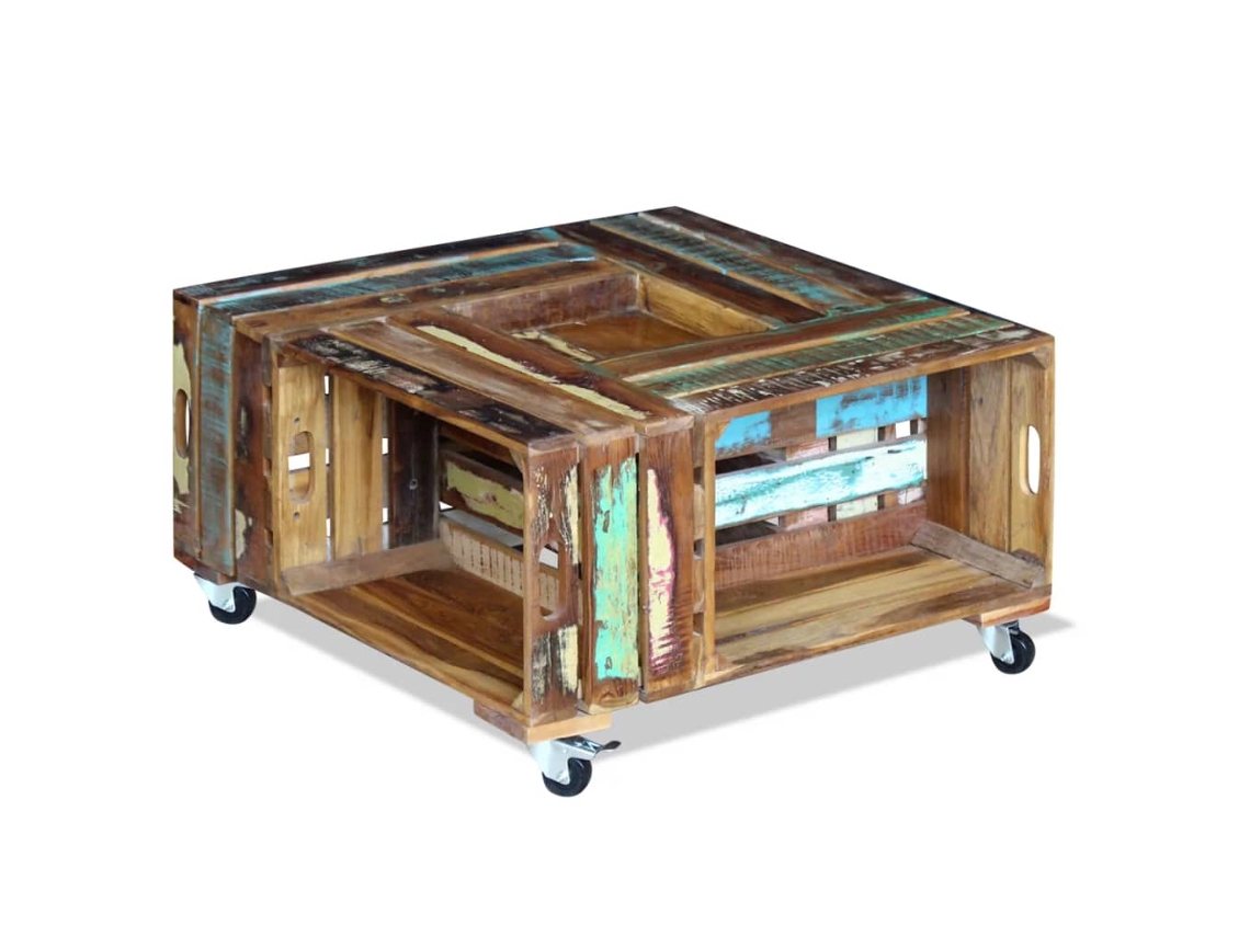 Vidaxl Mesa De Centro 70x70x35 Cm Madeira Reciclada Maciça