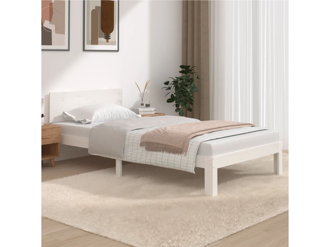 Estrutura De Cama 100x200 Cm Pinho Maciço Branco
