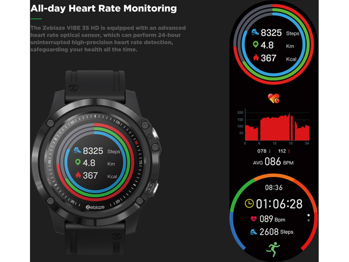 Smartwatch ZEBLAZE Vibe 3s HD Preto Worten.pt