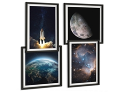 Composição De Quadros Descobertas Espaciais Astronauta Espelharte (4 Peças)