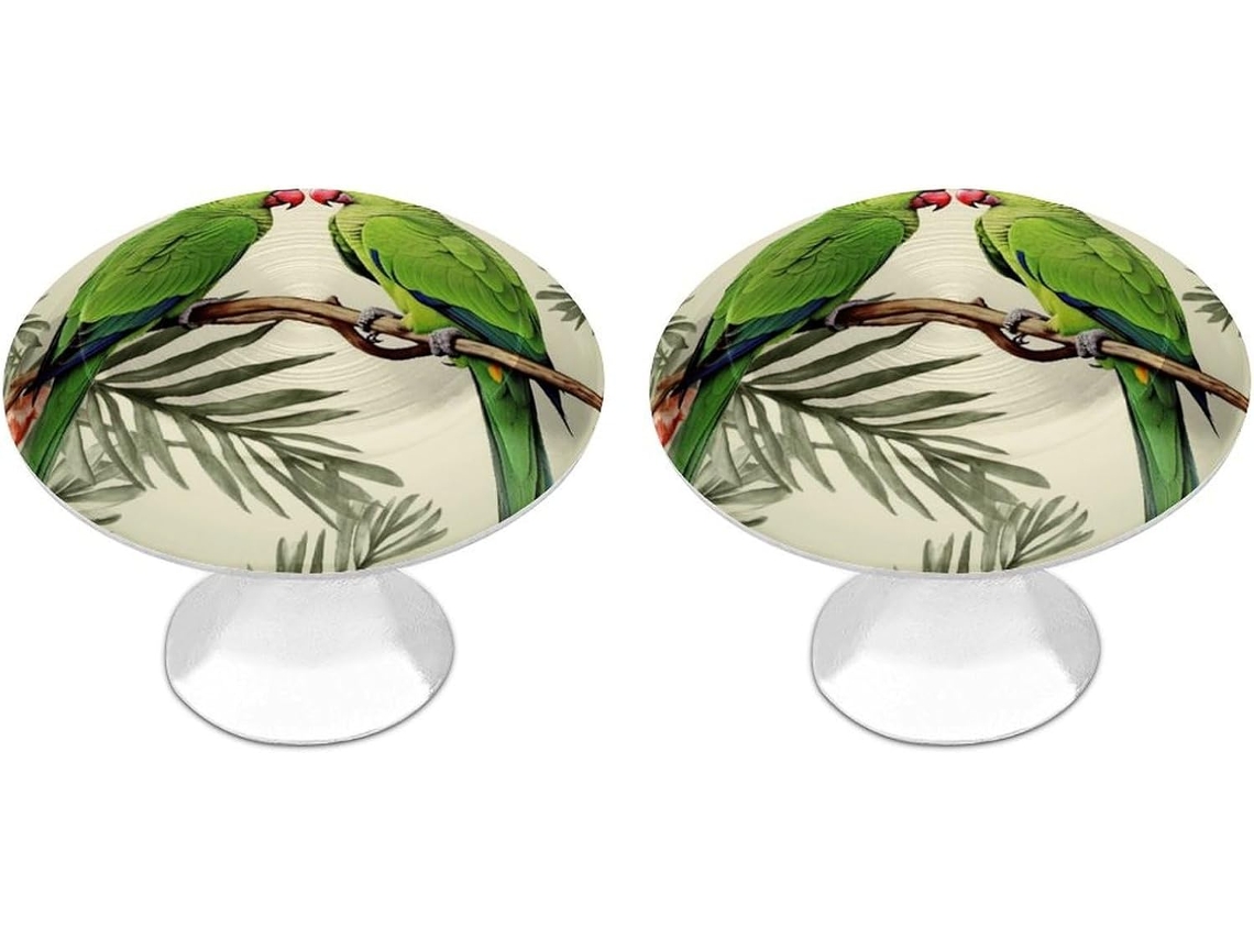 Conjunto De 2 Puxadores Aço Inoxidável Para Armários Cozinha, Com Design Personalizado De Casal Papagaios E Cor Oliva