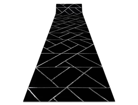 Passadeira DYWANY LUSZCZOW Emerald Exclusivo Glamour Geométrico Poliéster Preto (80x290cm)