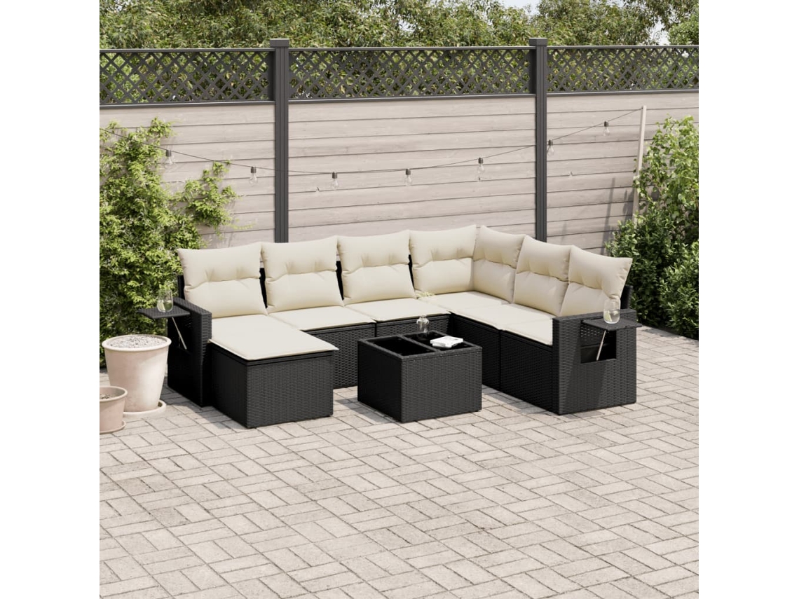 8 Pcs Conjunto Sofás De Jardim Com Almofadões Vime Pe Preto Dkd Home Decor