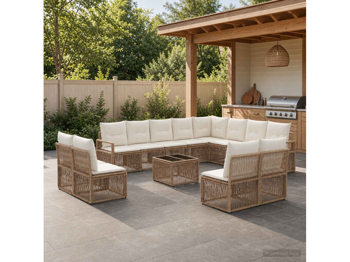 Vidaxl Conjunto De Sofá De Jardim 13 Unid. Bege Vime Pe