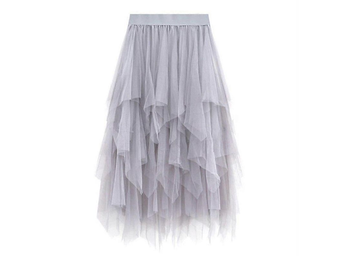 Saia Longa Tule Mesh com Cintura Elástica Feminina Estilo Fresco e Doce Tamanho 62 102cm Cinza