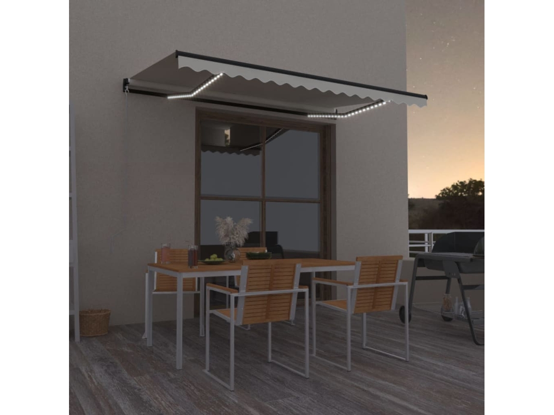 Vidaxl Toldo Retrátil Manual Com Led 450x350 Cm Cor Creme