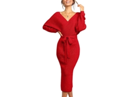 Pullover De Manga V - Vestido De Malha - Longas Mangas - Aberto - Fechado - Materiais Quentes 20% Poliéster/35% Nilon/45% Viscosa - Blusa-jurk