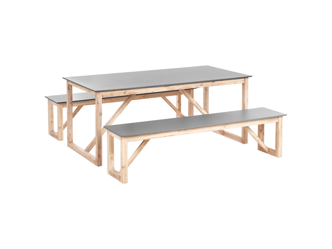 Conjunto De Refeição De Jardim Com Bancos Beliani Notteri De Betão Cinzento 180x90x75