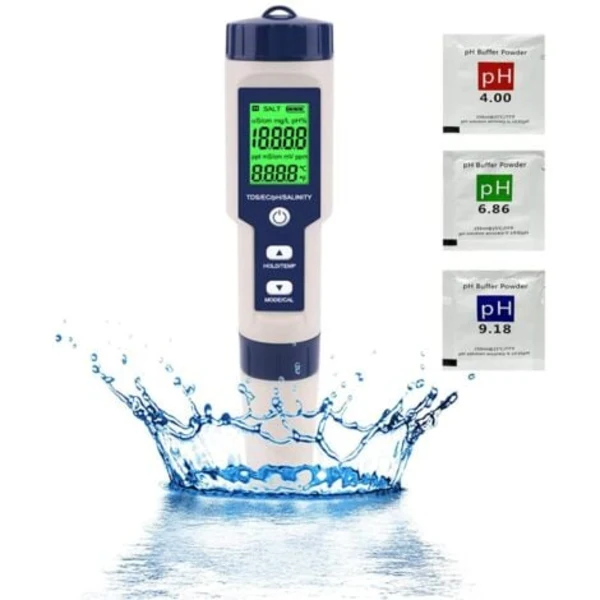Medidor Ts-ph, 5 Em 1: Ph/tds/ec/salinidade/temperatura, Medidor De Qualidade Da Água Para Piscinas, Hidroponia, Água Potável E Aquários