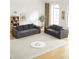 Sofá Veludo Cotelê 5 Almofadas Linhas Elegantes VELTRIX