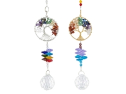Conjunto de 2 Enfeites Cristal para Pendurar, em Formato de Árvore da Vida, de Metal Colorido BRILVIBERA