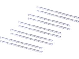 Conjunto de 10 réguas triangulares de plástico transparente com números e design elegante para decoração escolar.