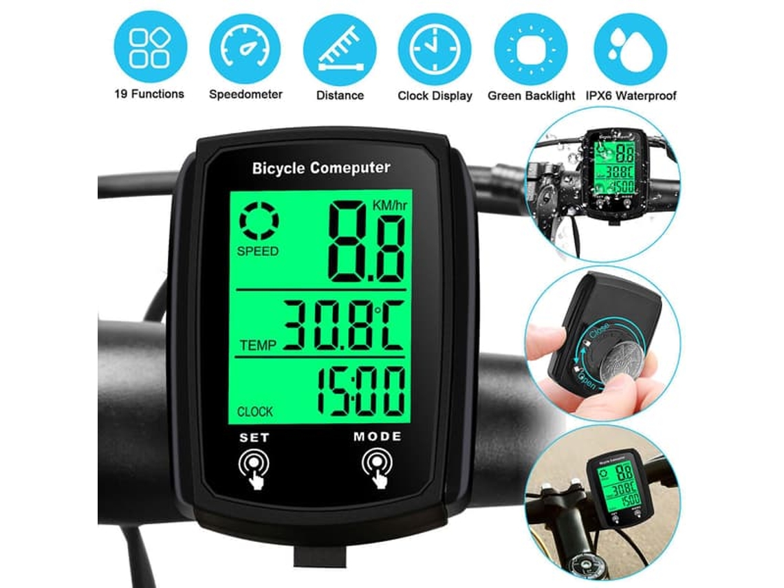 Ciclocomputador Com Fio, Digital, Lcd, Impermeável, Velocímetro, Odômetro