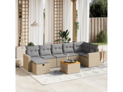 Vidaxl 8 Pcs Conj. Sofás Jardim C/ Almofadões Vime Pe Bege Misturado